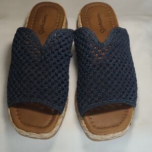 BareTraps Navy Crochet Espadrille Slide Mules